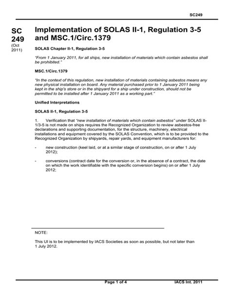 SC 249 Implementation Of SOLAS II 1 Regulation 3