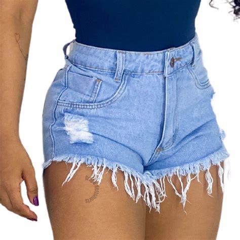 Kit Lote Bermuda Short Jeans Feminino Cintura Alta Hot Pants Destroyed Shopee Brasil