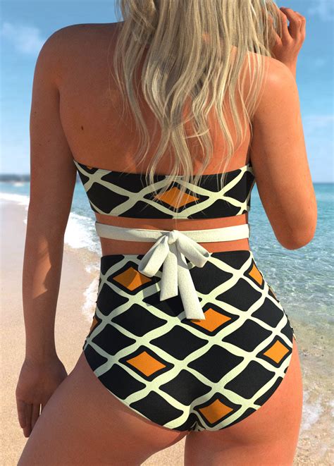 Halter Geometric Print High Waisted Bikini Set Rosewe Usd