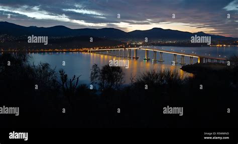 Tasman Bridge at night Stock Photo - Alamy