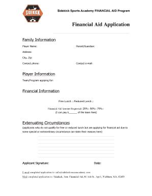 Fillable Online Financial Aid Application Sidekick Fax Email Print