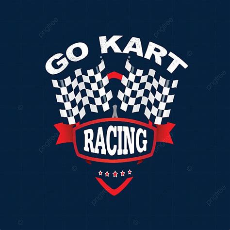 go kart racing logo with checkered flag and ribbon on dark blue ...