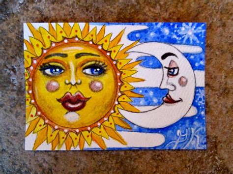 Sun Moon & Stars Art ACEO 2 1/2" x 3 1/2" Painting | Moon stars art, Moon illustration, Star art