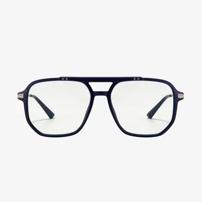 Wholesale Naby Blue Tr Metal Temple Eyeglasses Double Bridge Square