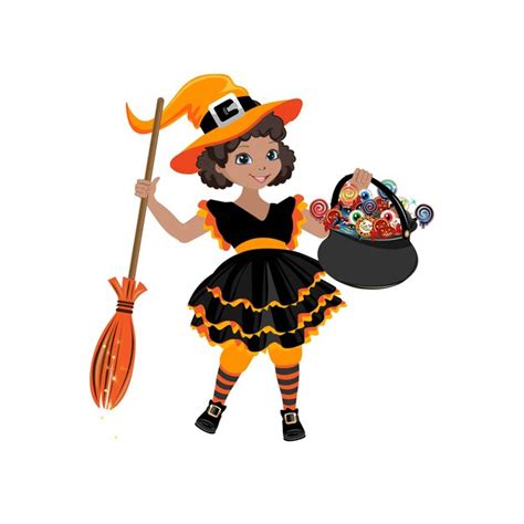 Niña disfrazada de bruja para halloween Vector Premium