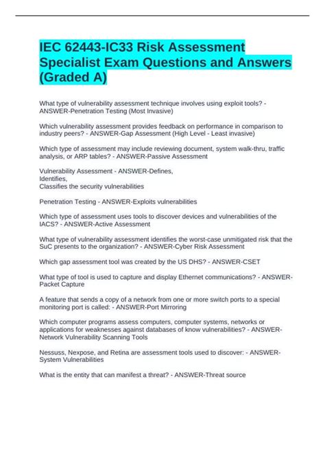 IEC 62443-IC33 Risk Assessment Specialist Exam Questions and Answers