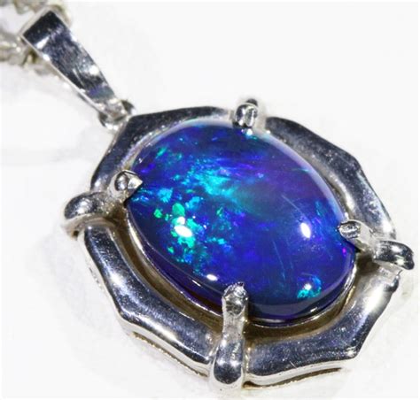 Black Opal Set In 18k White Gold Pendant CF 1155