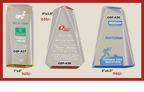 Acrylic Corporate Award Trophy And Momento Size 5 10 Inch At Rs 350