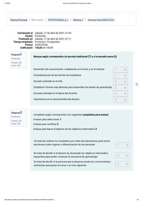 Examen final DIDÁ Ctica final 2021 Página Principal Mis cursos