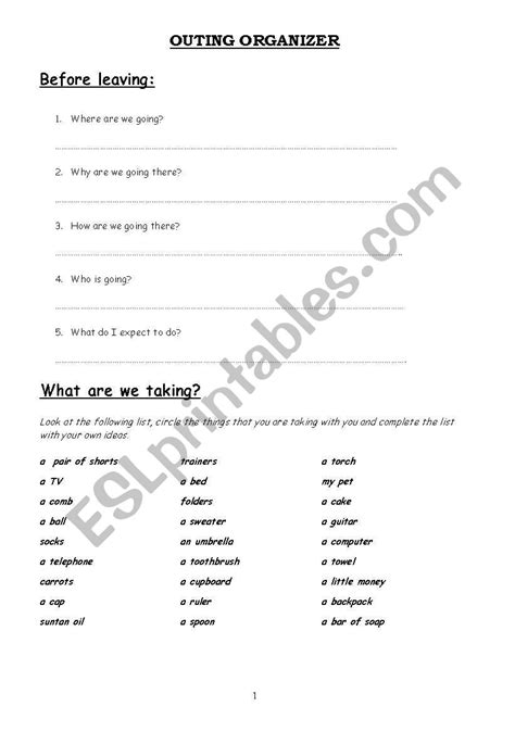 Field Trip Worksheet