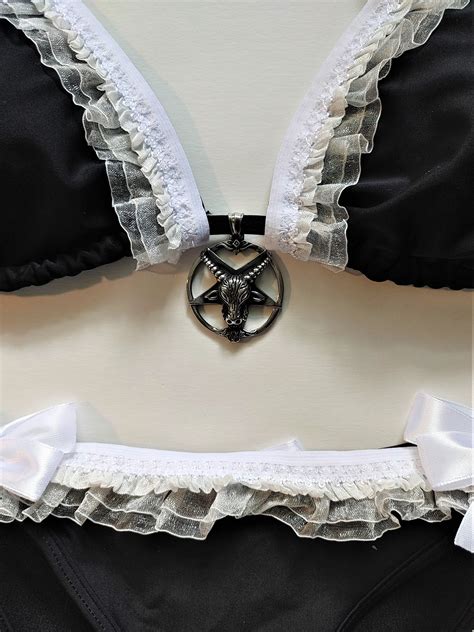 Gothic Lolita Bikini Black Scrunch Bottom Brazilian Swimsuit Etsy Canada