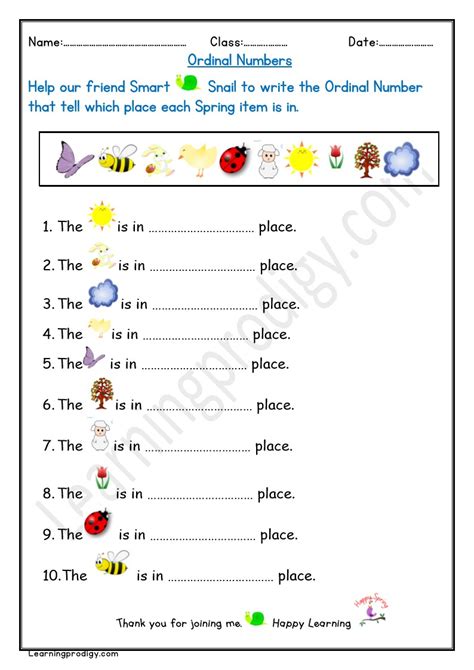 printable spring maths ordinal number worksheet  kids
