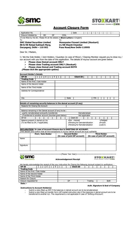 18915 Account Closure Request Form stoxkart Trading - Account Closure