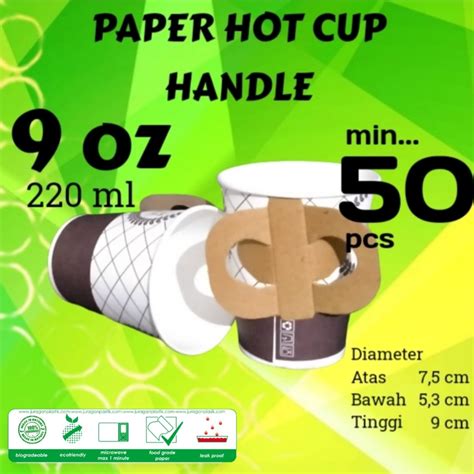 Jual Paper Hot Cup Gelas Kertas Tahan Panas Handle 8 Oz 9 Oz 240 Ml 220