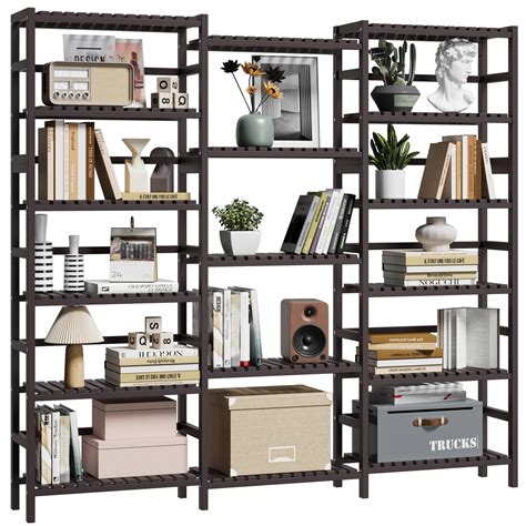 Fotosok Triple Wide Tier Bookshelf And Bookcase Large Freestanding