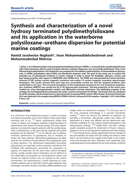 PDF Synthesis And Characterization Of A Novel Hydroxy Terminated