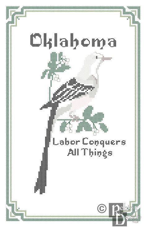 Oklahoma State Bird, Flower and Motto Cross Stitch Pattern PDF - Etsy