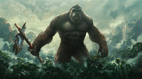 배경 화면 Vsales 디지털 아트 삽화 팬 아트 킹콩 Godzilla Vs Kong 밀림 콩 해골 섬 영화