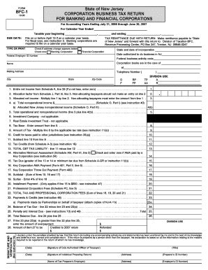 Fillable Online Nj Form Bfc Corporation Business Tax Return