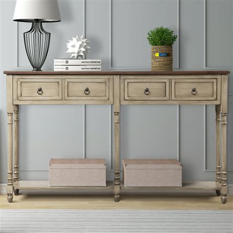 Tall Console Table With 4 Storage Drawers 58 X 11 X 34 Wood Buffet Sideboard Desk W