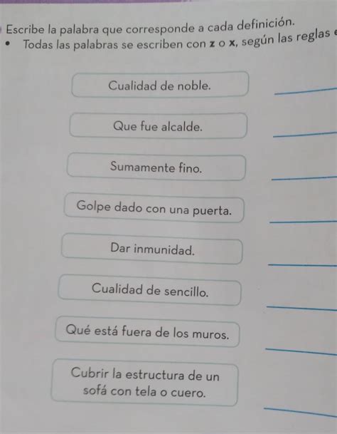 Escribe La Palabra Que Corresponde A Cada Definici N Todas Las