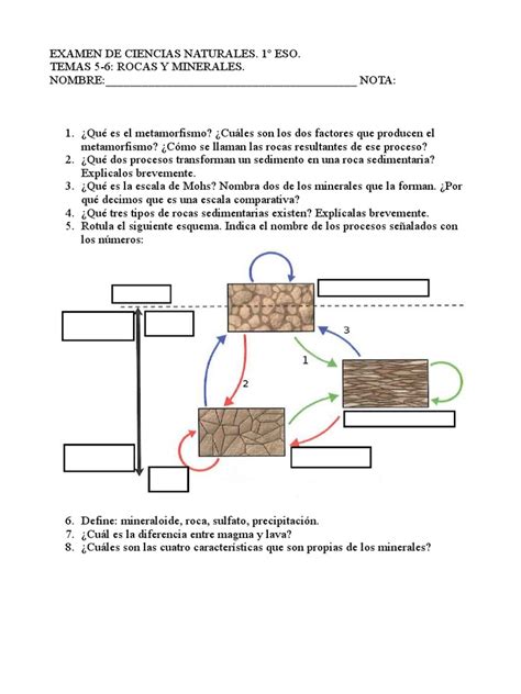 Biología Y Geología De 1ºeso Temas 5 6 Rocas Y Minerales Examen B