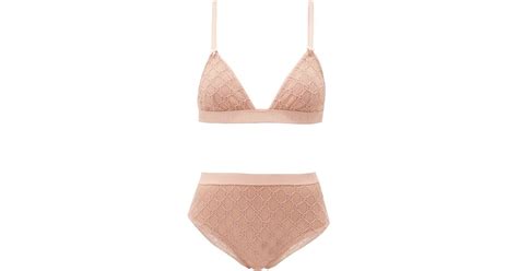 Gucci Gg Embroidered Lingerie Set In Pink Lyst