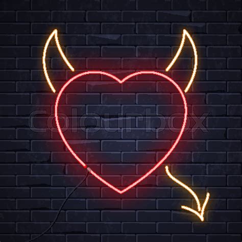 Illuminated Neon Heart Devil Horns Stock Vector Colourbox