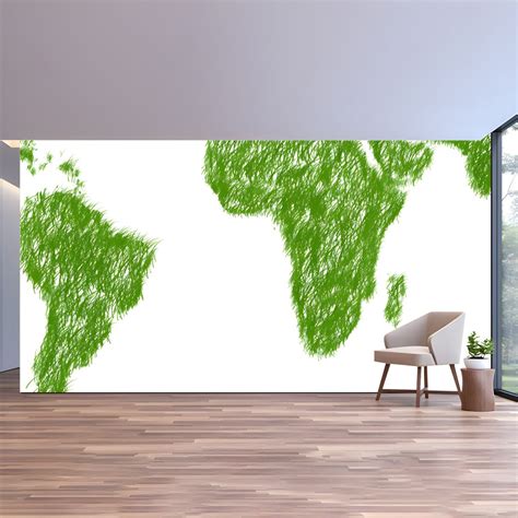 Illustration Contemporary Wallpaper Stain Resistant Earth Map Wallpaper 58 X 38 Green Peel