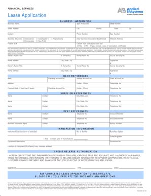 Fillable Online Lease Application Form Applied Biosystems Fax Email