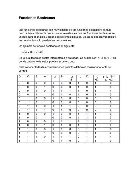 Funciones Booleanas En Las Cuales Las Variables Y Las Constantes Solo