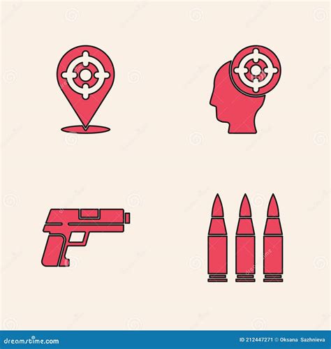 Set Bullet Target Sport And Pistol Gun Icon Vector Stock Vector