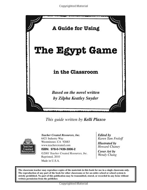 A Guide For Using The Egypt Game In The Classroom Literature Unit