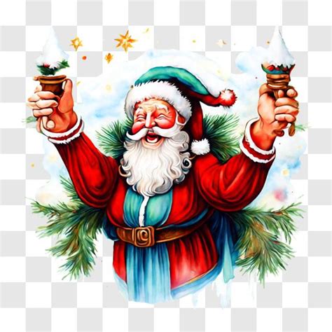 Download Santa Claus With Torches And Christmas Tree Png Online