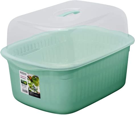 Amazon｜岩崎工業 水切りかご ふた付き 深型 ワイド ペパーミント グリーン 日本製 K-1652 PMG 33×45×29.5cm ...