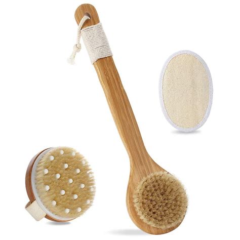 Body Brush Set For Wet Or Dry Brushing Bath Body Scrub Brush Set With Long Handle Natural Boar