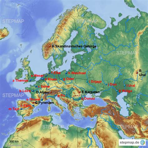 Karte Flüsse Und Gebirge In Europa 2d5