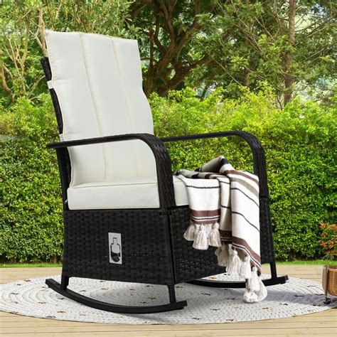 Dextrus Garden Rocking Chair, Adjustable Backrest Wicker Chair, Patio ...