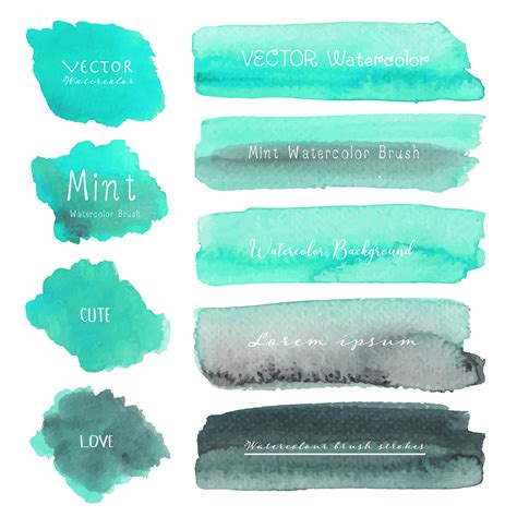 Set Of Mint Watercolor On White Background Brush Stroke Watercolor