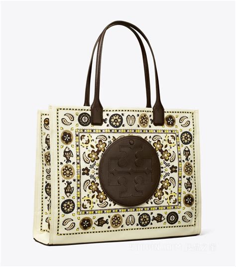 Tory Burch 汤丽柏琦Ella 印花托特包 象牙白双鱼图案 146967 250 搜品之家