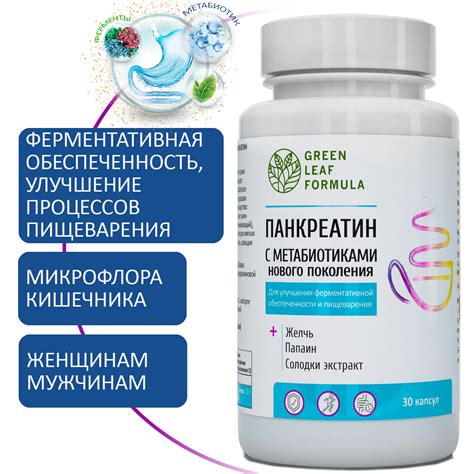 Панкреатин с метабиотиками Green Leaf Formula ферменты для пищеварения ...