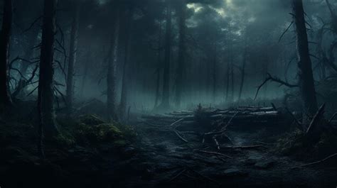 Premium Photo | Dark misty forest in dark