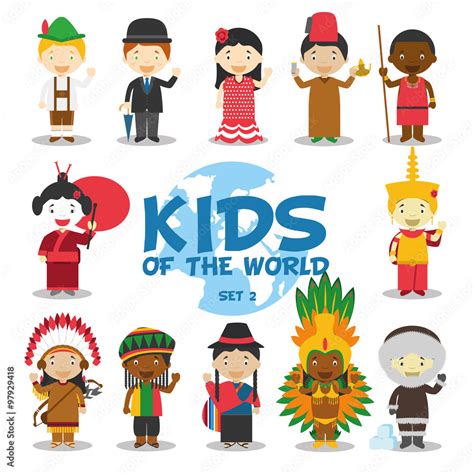 Niños del mundo Nacionalidades Set 2 Grupo de 12 personajes vestidos