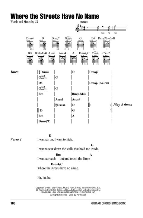 Where The Streets Have No Name by U2 - Guitar Chords/Lyrics - Guitar ...