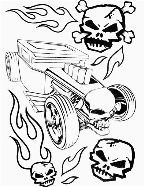 Hot Wheels Bone Shaker With Skull Flames Coloring Page Free Printable