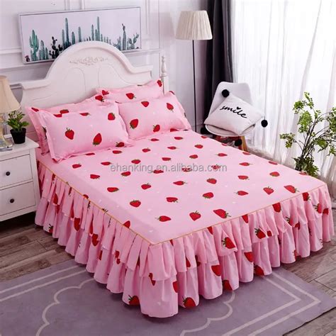 39 Colors Bed Skirts Set Double Layer Bedspread Floral Printed Bed