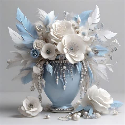 Premium Photo | Pale pastel blue and white flowers in a vase AI