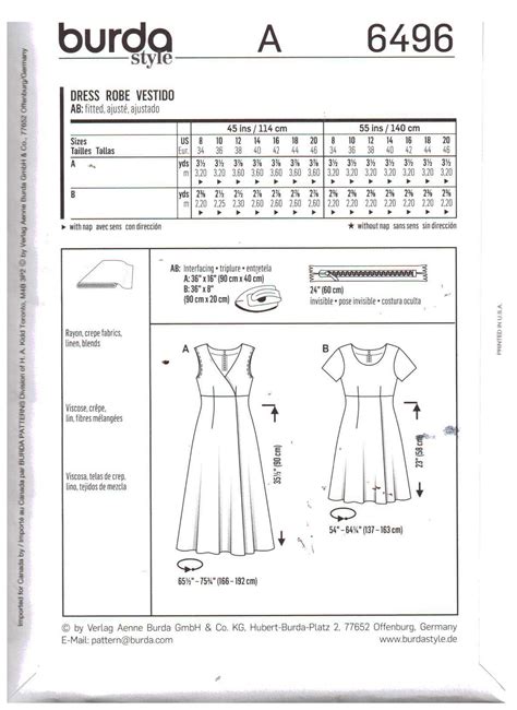 Burda Dress Size Uncut Sewing Pattern