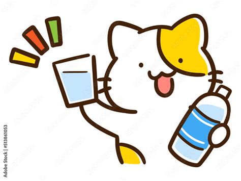 水分補給をするかわいいねこのデフォルメイラスト の Stock ベクター | Adobe Stock