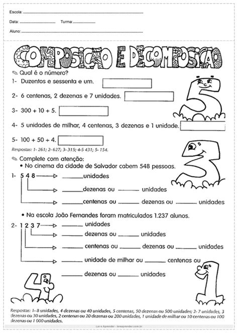 Atividades De Matemática Do 4º Ano Para Imprimir Ler E Aprender